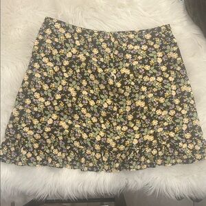 SO Black Floral A-Line Mini Skirt with Yellow & Green Accents